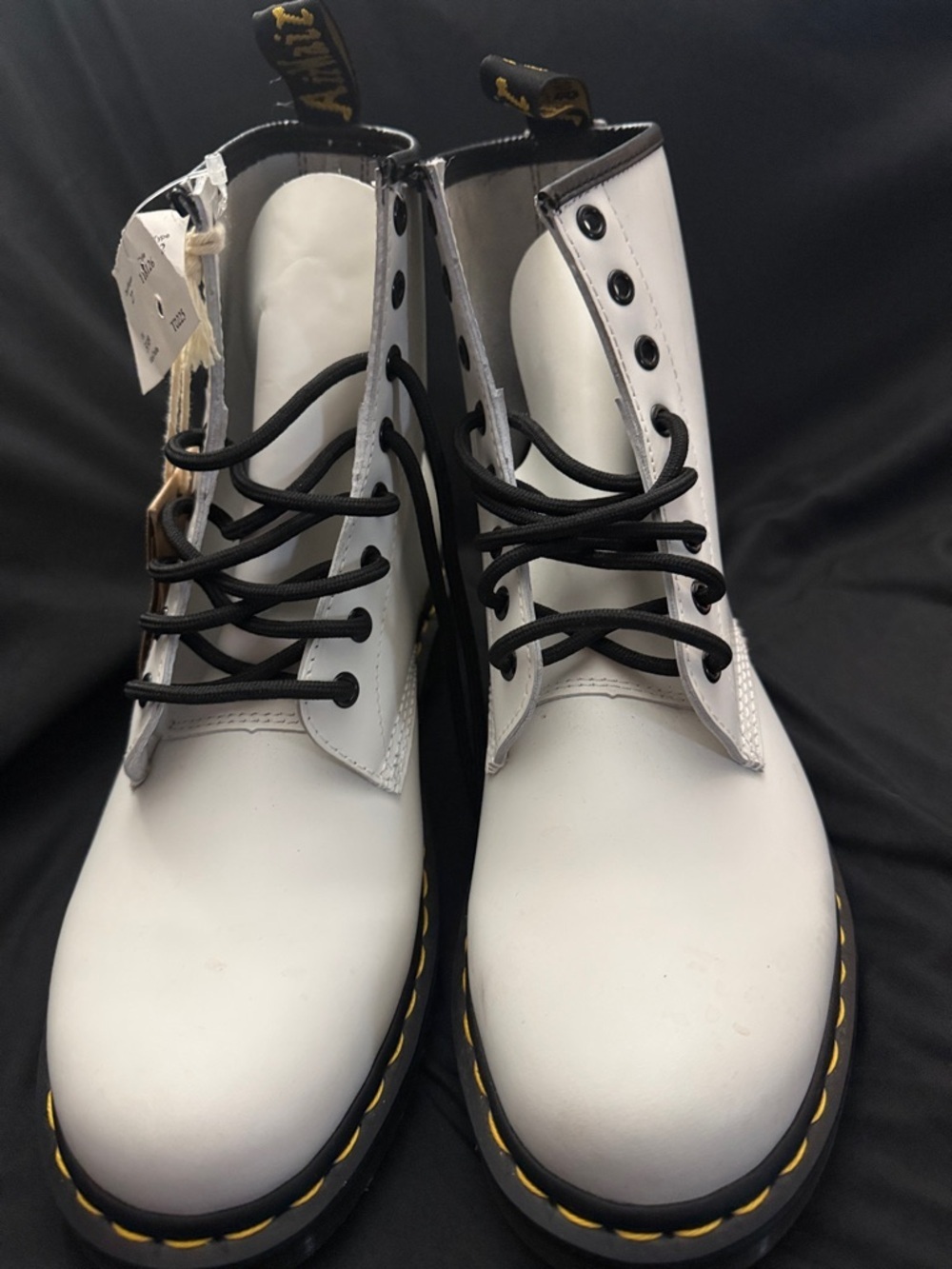 Dr. Martens White Leather Lace-Up Boots with Yellow Stitching Size 10 Brand New! - Picture 3 of 10